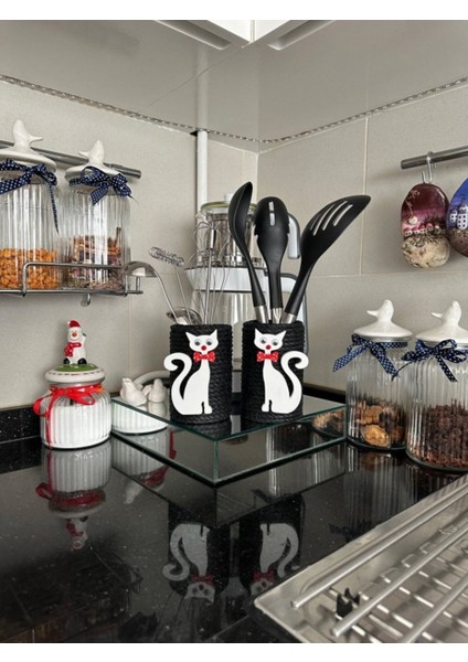 Luxury 2'li Kedili Tezgah Üstü Çatal Kaşık Bıçak Düzenleyici Organizer ,dekoratif Sevimli Kediler Banyo 1 Adet