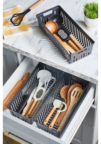 Luxury Antrasit 3'lü Set Modüler Kaşıklık ve Kepçelik Çekmece Içi Düzenleyici Mutfak Organizer 1 Adet
