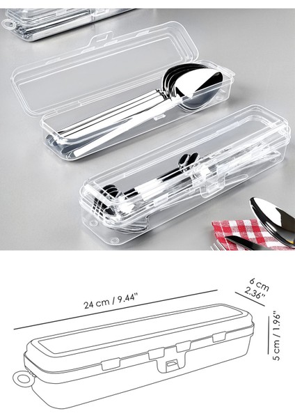 Plastik Çok Amaçlı Çatal Kaşık Bıçak Saklama ve Taşıma Kutusu 24x6x5 cm Şeffaf 5'li Set