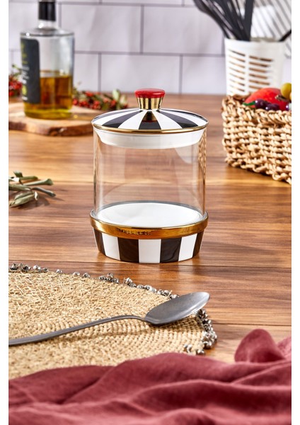 Luxury Leo Porselen Cam Siyah Beyaz Küçük Kavanoz 800 ml 1 Adet