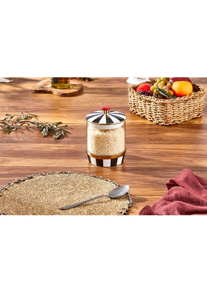 Luxury Leo Porselen Cam Siyah Beyaz Küçük Kavanoz 800 ml 1 Adet