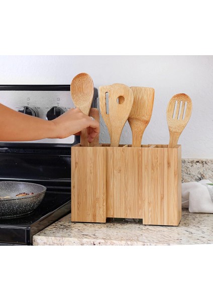 Luxury Ayarlanabilir 2+2 Bölmeli Doğal Ithal Bambu Kaşıklık Organizer Düzenleme Ürünü 1 Adet