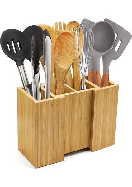 Luxury Ayarlanabilir 2+2 Bölmeli Doğal Ithal Bambu Kaşıklık Organizer Düzenleme Ürünü 1 Adet