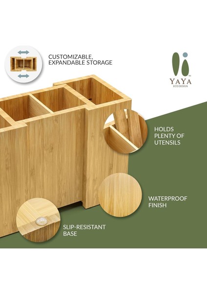 Luxury Ayarlanabilir 2+2 Bölmeli Doğal Ithal Bambu Kaşıklık Organizer Düzenleme Ürünü 1 Adet
