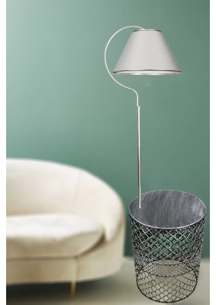 Aydınlatma Lambader Silver Sehpalı Elips Gümüş Patine (Silver Çember) A.gri Şapka