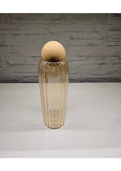 Luxury Honey Color Top Cork Lıd Jar Bal Renk Top Mantar Kapak Kavanoz 9X9X15 cm 1 Adet