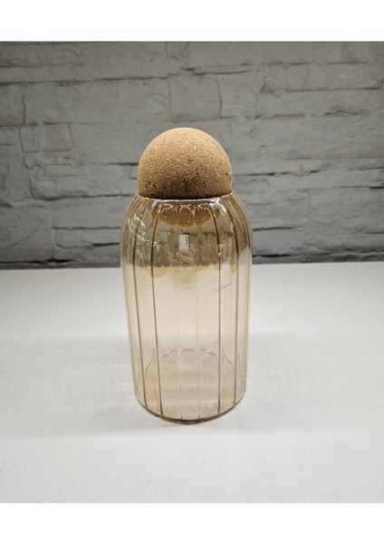 Luxury Honey Color Top Cork Lıd Jar Bal Renk Top Mantar Kapak Kavanoz 9X9X15 cm 1 Adet