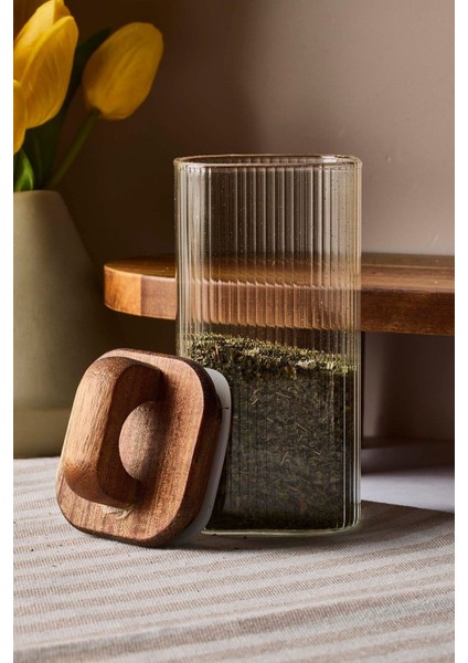 Luxury Acacia 280 ml Akasya Vakum Kapak Borosilikat Yuvarlak Cam Kavanoz 6X12 cm 1 Adet