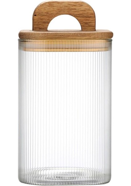 Luxury Acacia 280 ml Akasya Vakum Kapak Borosilikat Yuvarlak Cam Kavanoz 6X12 cm 1 Adet