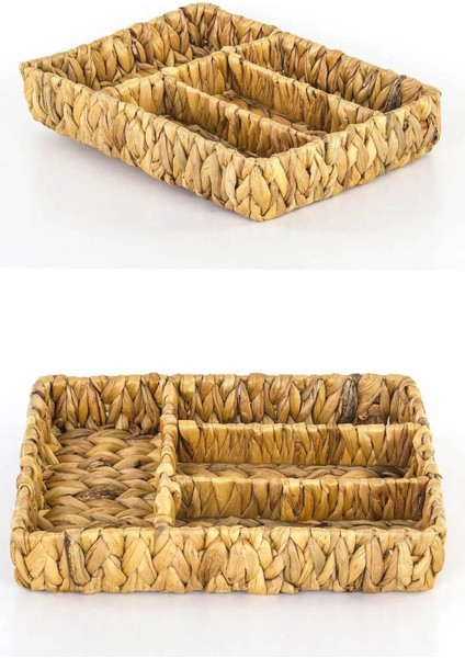 Luxury Doğal El Örmesi Çekmece Içi Hasır Kaşıklık I 4 Bölmeli Kaşıklık,organizer, Düzenleyici 35X27X10CM 1 Adet