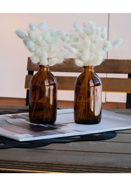 Luxury Kahverengi Amber Cam Şişe Şişesi Dekoratif Küçük Vazo 2X100ML Kapaksız(Çiçeksiz) 1 Adet