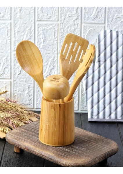 Luxury 5 Parça Bambum Kaşıklık-Servis Seti - Yemek Hazırlık Seti 1 Adet