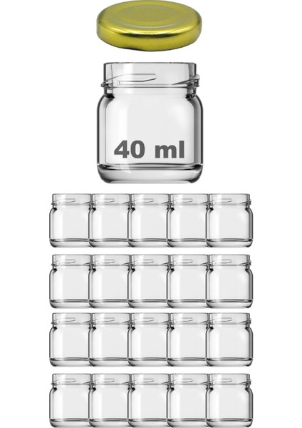 Luxury 20 Adet Mini-Küçük Cam Kavanoz Numune, Mama, Düğün ve Kına Şekerleme Kavanozu 40ML. 1 Adet