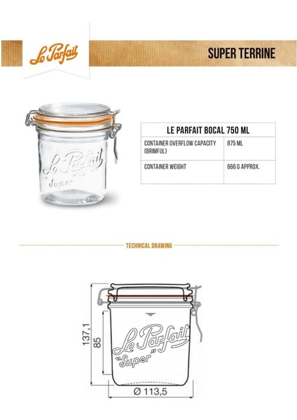 Luxury Super Terrines Klipsli/contalı Cam Kavanoz 750ML - 2 Adet 1 Adet