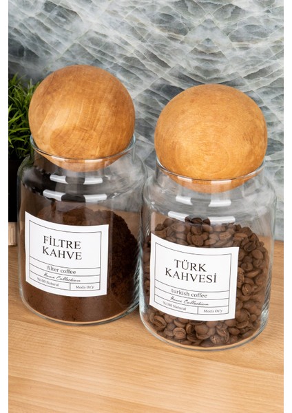 Luxury 2li 800ML Top Kapaklı Türk Kahvesi & Filtre Kahve Kavanozu Vakumlu Saklama Kabı (Etiket Dahildir) 1 Adet