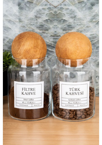 Luxury 2li 800ML Top Kapaklı Türk Kahvesi & Filtre Kahve Kavanozu Vakumlu Saklama Kabı (Etiket Dahildir) 1 Adet