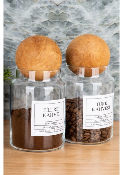 Luxury 2li 800ML Top Kapaklı Türk Kahvesi & Filtre Kahve Kavanozu Vakumlu Saklama Kabı (Etiket Dahildir) 1 Adet