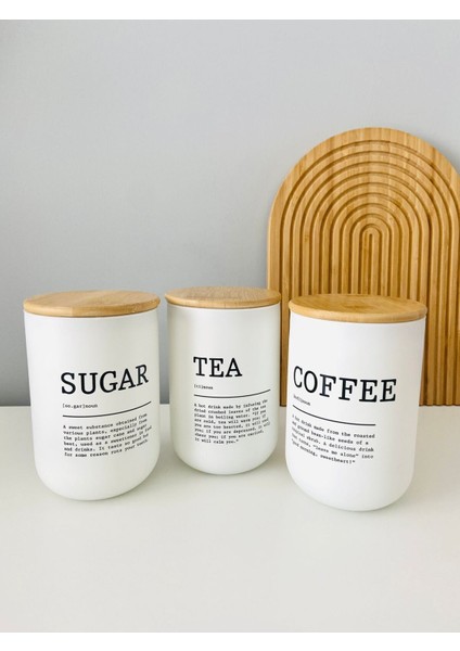 Luxury Üçlü Bambu Kapaklı Cam Kavanoz Seti Çay Şeker Kahve Kavanozu 3lü Kavanoz (Tea-Coffee-Sugar) 1 Adet