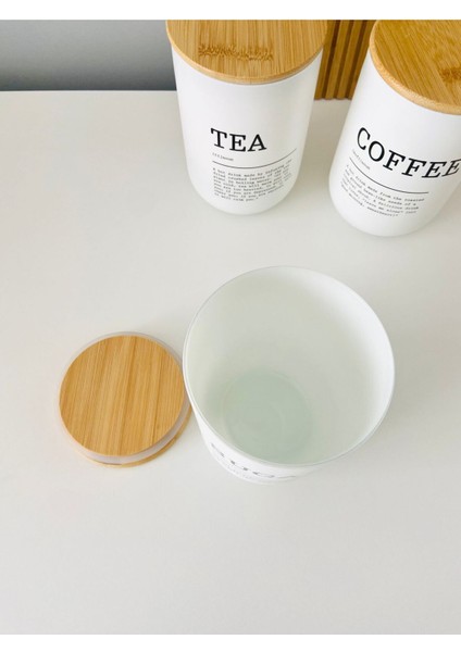 Luxury Üçlü Bambu Kapaklı Cam Kavanoz Seti Çay Şeker Kahve Kavanozu 3lü Kavanoz (Tea-Coffee-Sugar) 1 Adet