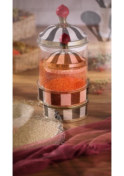 Luxury Porselen Cam Tepeli Siyah Beyaz Battal Boy Kavanoz 2500 ml 1 Adet