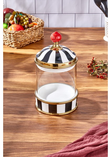 Luxury Porselen Cam Tepeli Siyah Beyaz Battal Boy Kavanoz 2500 ml 1 Adet