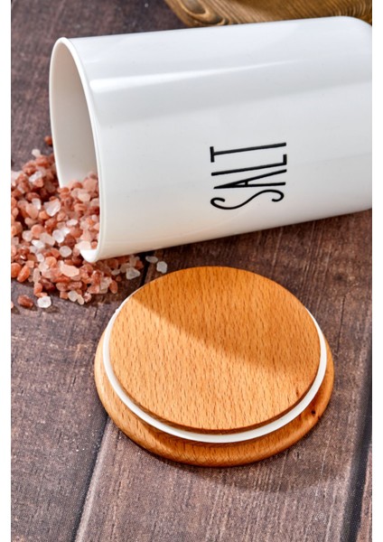 Luxury 2'lü Ahşap Vakum Kapaklı Transfer Etiketli Salt/sugar Akrilik Kavanoz 900ML 1 Adet