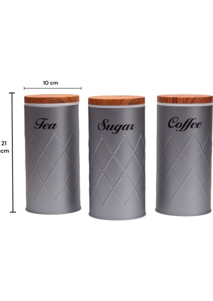 Luxury 3'lü Set Metal Çay Kahve Şeker Saklama Kabı Kavanoz Vakum Kapaklı - Gri 1 Adet fırsatları