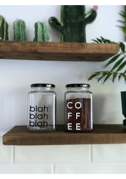 Luxury Kahve Kavanozu Coffe-Blah (2 Adet) Kahve Köşesi Dekoratif Cam Kavanoz 1 Adet