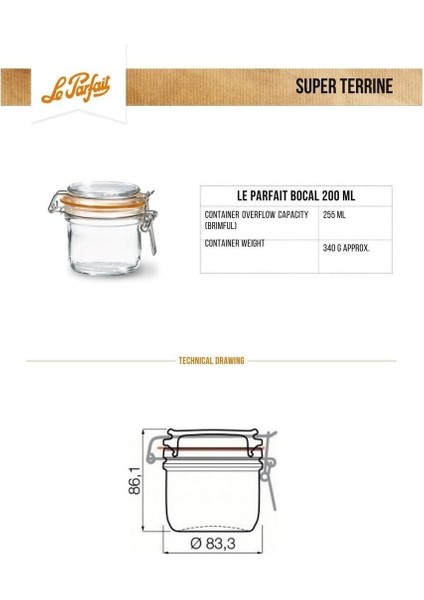 Luxury Super Terrines Klipsli/contalı Cam Kavanoz 200 ml (2 Adet) 1 Adet