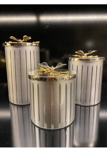 Luxury Kelebek Platin /gümüş Metal Kapak 3 Boy Kesme Cam Kavanoz 1.12X16 cm 2. 12X19 cm 3.12X24 cm 1 Adet