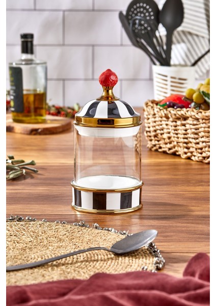 Luxury Leo Porselen Cam Tepeli Siyah Beyaz Küçük Kavanoz 500 ml 1 Adet fırsatları