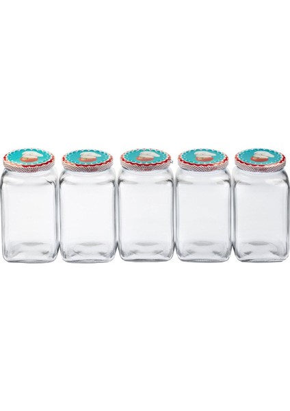 Luxury 5'li 1000 ml Köşeli Kapaklı Cam Kavanoz - Şef Domates 1 Adet