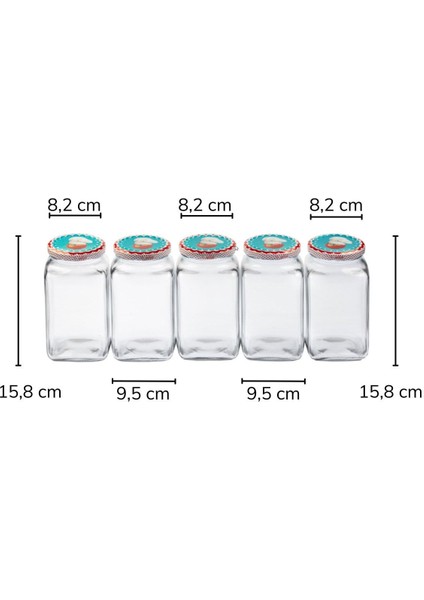 Luxury 5'li 1000 ml Köşeli Kapaklı Cam Kavanoz - Şef Domates 1 Adet