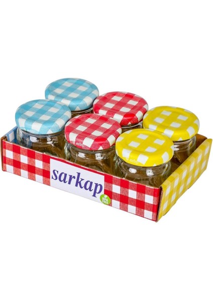 Luxury 6'lı 40 ml Yuvarlak Cam Kavanoz - Jelly - Ekose Kapaklı 1 Adet