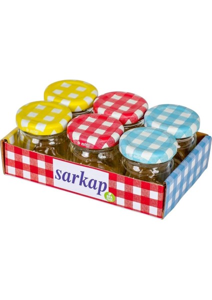 Luxury 6'lı 40 ml Yuvarlak Cam Kavanoz - Jelly - Ekose Kapaklı 1 Adet