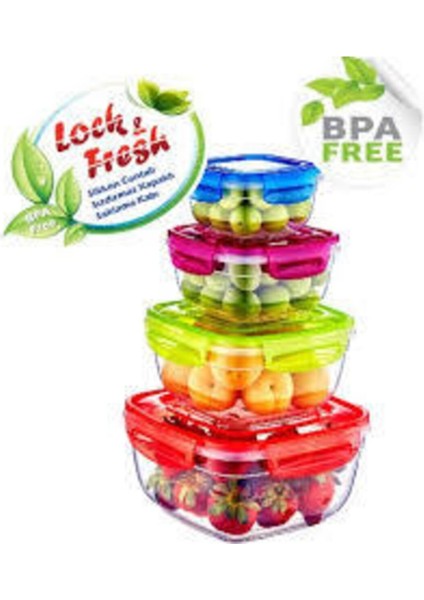 Luxury 4'lü Kilitli Kare Fresh Box SET(275,500,900,1500 Ml) 1 Adet