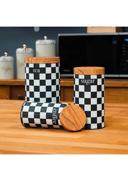 Luxury 3'lü Modern Dekoratif Metal Mutfak Saklama Kabı & 3'lü Çeyiz Seti, Çay-Şeker-Kahve Saklama Kutusu 1 Adet