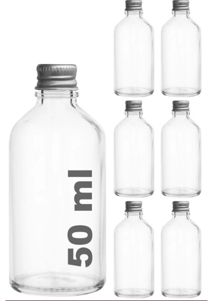 Luxury 50 ml Şeffaf Metal Gümüş Kapak Shot Şişesi 50 cc Kolonya Koku Hediyelik Beyaz Cam Şişe 6 Adet 1 Adet