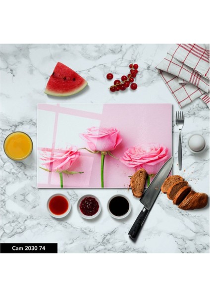 Luxury Cam Kesme Tahtası | Baskılı Kesim Tablası | Temperli 20CM x 30CM 1 Adet