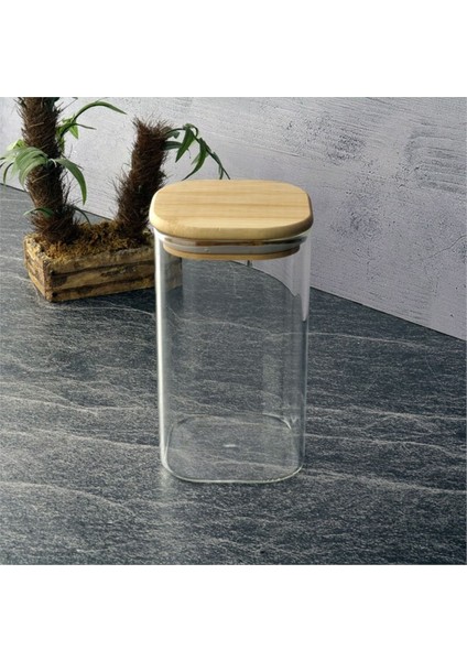 Luxury Bambu Kapaklı Cam Kavanoz 800ML 1 Adet