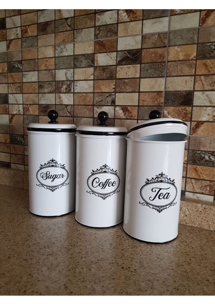 Luxury 3 Lü Çay Şeker Kahve Kavanoz Metal 1 Adet