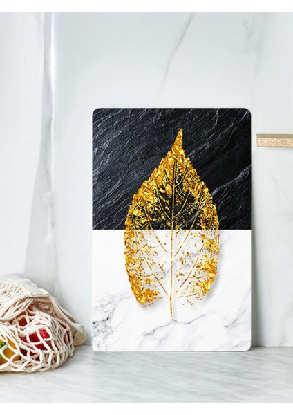 Luxury Cam Kesme Tahtası ve Sunum Tablası | Gold Yaprak Desenli | 20 cm x 30 cm 1 Adet