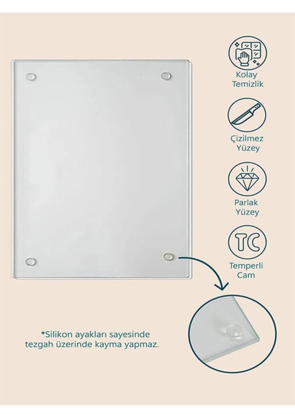 Luxury Cam Kesme Tahtası ve Sunum Tablası | Gold Yaprak Desenli | 20 cm x 30 cm 1 Adet