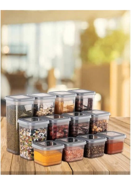Luxury Plastik Classy 12 Parça Kare Dik Saklama Kabı Seti D-413 1 Adet