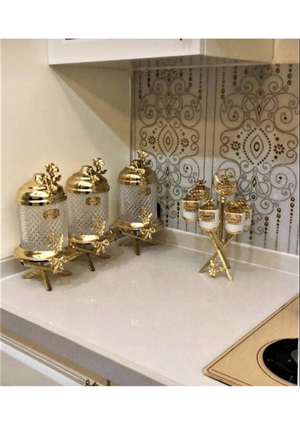 Luxury 3lü Lüx 1 Kiloluk Kavanoz Seti ve Zikzak Baharatlık Takımı 1 Adet