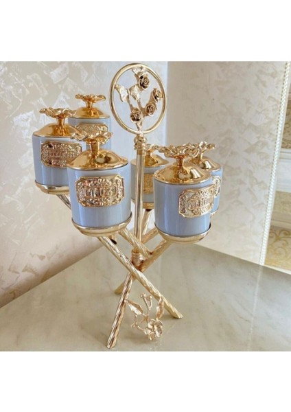 Luxury 3lü Lüx 1 Kiloluk Kavanoz Seti ve Zikzak Baharatlık Takımı 1 Adet