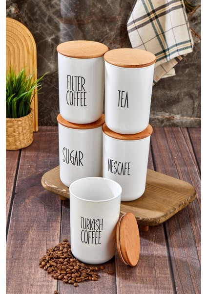 Luxury 5'li Ahşap Vakum Kapaklı Transfer Etiketli Coffe Grubu/tea/sugar Akrilik Kavanoz 900ML Saklama Kabı 1 Adet