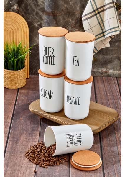 Luxury 5'li Ahşap Vakum Kapaklı Transfer Etiketli Coffe Grubu/tea/sugar Akrilik Kavanoz 900ML Saklama Kabı 1 Adet