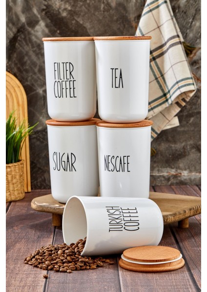 Luxury 5'li Ahşap Vakum Kapaklı Transfer Etiketli Coffe Grubu/tea/sugar Akrilik Kavanoz 900ML Saklama Kabı 1 Adet