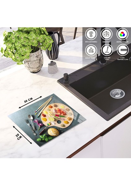 Luxury Cam Kesme Tahtası Palet Üzerinde Baharatlar 1 Adet